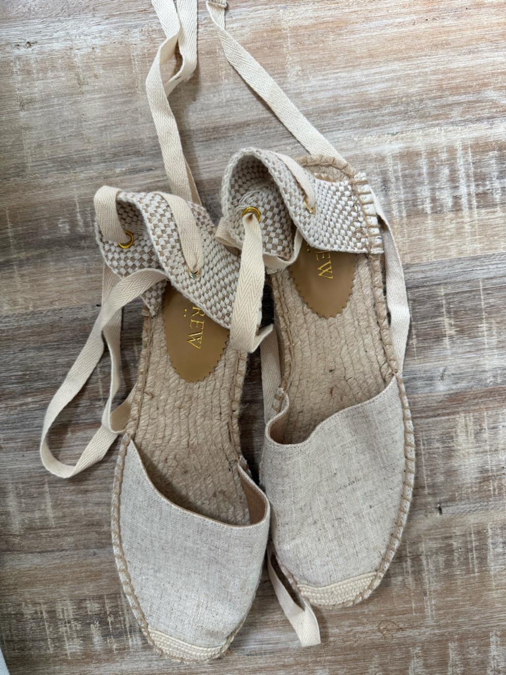 J. Crew Natural Canvas Lace-Up Espadrilles - Cream